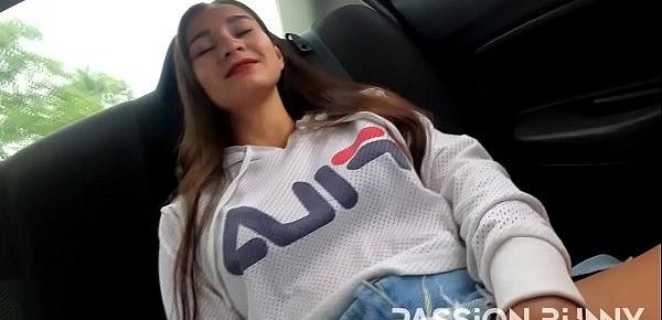  Super hot girl play with tight pussy in taxi uber car - selfie